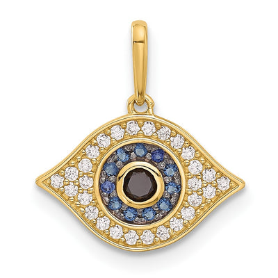 14K gold cubic zirconia evil eye pendant