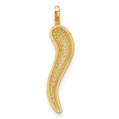14K Polished CZ Large Italian Horn Pendant