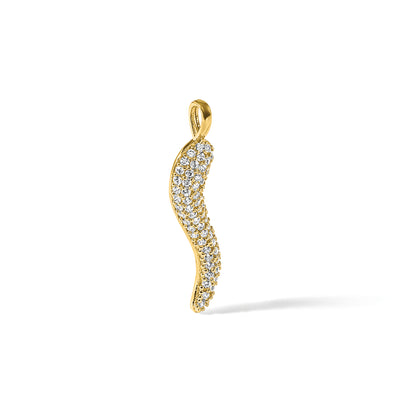 14K Polished CZ Large Italian Horn Pendant