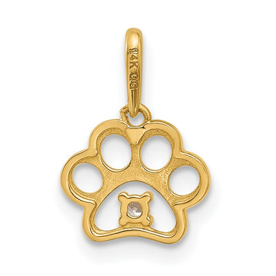 14K Polished CZ Paw Print Pendant