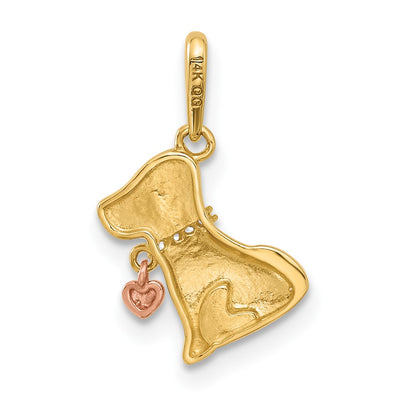 14K Two-tone Polished CZ Dog w/Heart Dangle Pendant