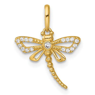 14K gold cubic zirconia dragonfly pendant