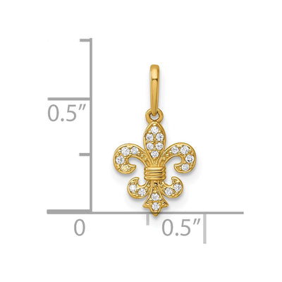 14K Polished CZ Fleur de Lis Charm / Pendant