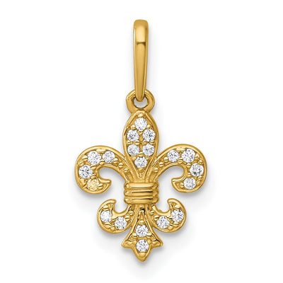 14K gold cubic zirconia fleur de lis pendant