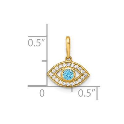 14K Polished Blue and Clear CZ Evil Eye Charm / Pendant