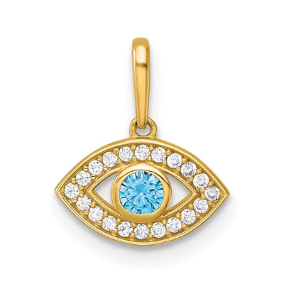 14K gold cubic zirconia evil eye pendant