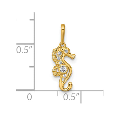 14K Polished CZ Seahorse Charm / Pendant