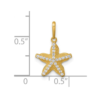 14K Polished and Textured CZ Starfish Charm / Pendant