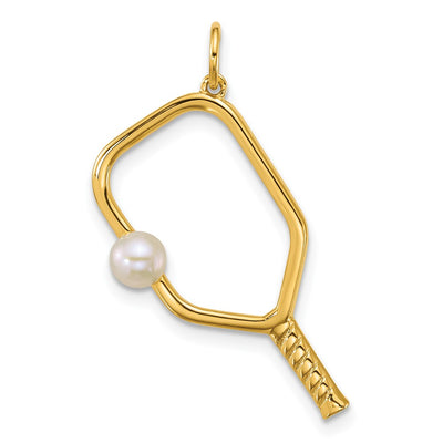 14K Polished Freshwater Cultured Pearl Ball and Pickleball Paddle Pendant