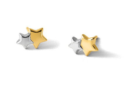 14K with Rhodium Polished Double Star Post Earrings