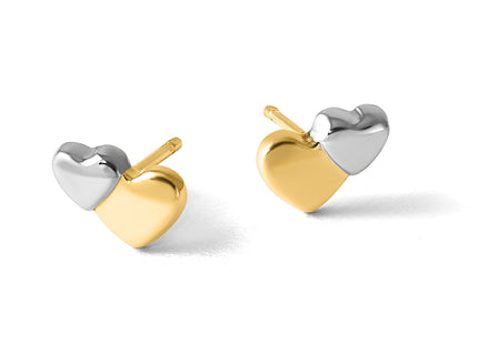 14K with Rhodium Polished Double Heart Post Earrings