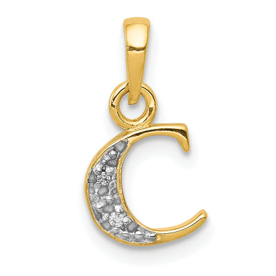 14KY with Rhodium Diamond Letter Initial Pendant