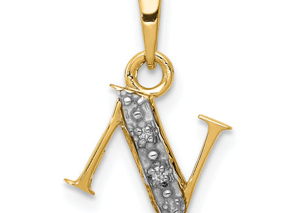 14KY with Rhodium Diamond Letter Initial Pendant