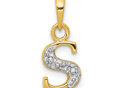 14KY with Rhodium Diamond Letter Initial Pendant
