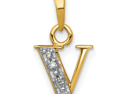 14KY with Rhodium Diamond Letter Initial Pendant
