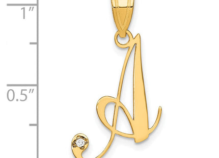 14K Yellow Gold Script Letter Initial Pendant with Diamond Accent Jewelry Charm Necklace (Style YC252A)
