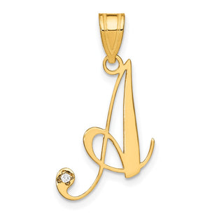 14K Yellow Gold Script Letter Initial Pendant with Diamond Accent Jewelry Charm Necklace (Style YC252A)