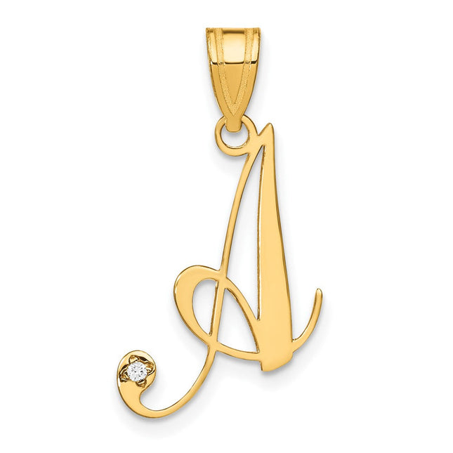 14K Yellow Gold Script Letter Initial Pendant with Diamond Accent Jewelry Charm Necklace