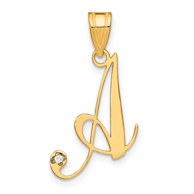 14KY Script Letter Initial Pendant with Diamond