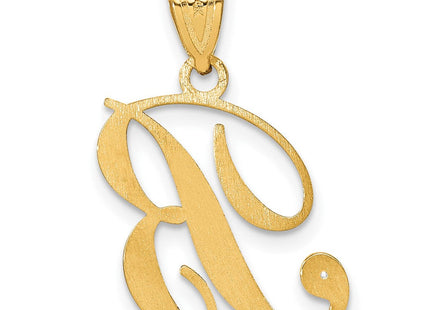 14K Yellow Gold Script Letter Initial Pendant with Diamond Accent Jewelry Charm Necklace (Style YC252B)