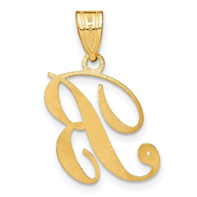 14K Yellow Gold Script Letter Initial Pendant with Diamond Accent Jewelry Charm Necklace, 18.39 x 16.05mm