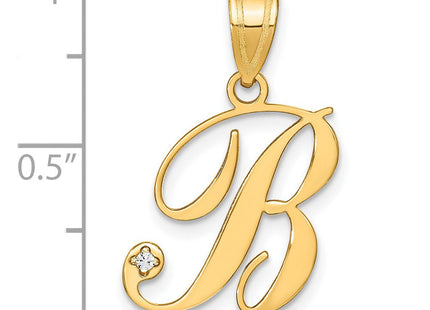 14K Yellow Gold Script Letter Initial Pendant with Diamond Accent Jewelry Charm Necklace (Style YC252B)