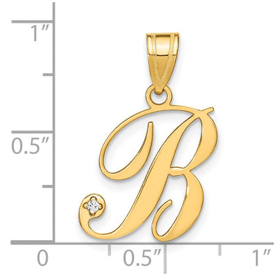 14K Yellow Gold Script Letter Initial Pendant with Diamond Accent Jewelry Charm Necklace, 18.39 x 16.05mm
