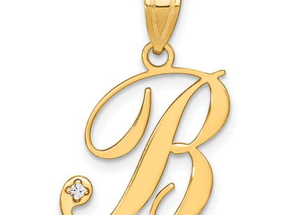 14KY Script Letter Initial Pendant with Diamond
