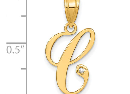 14K Yellow Gold Script Letter Initial Pendant with Diamond Accent Jewelry Charm Necklace (Style YC252C)