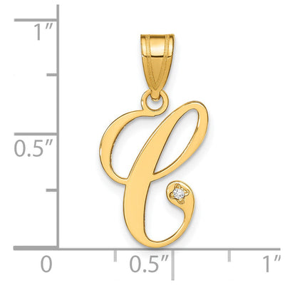 14K Yellow Gold Script Letter Initial Pendant with Diamond Accent Jewelry Charm Necklace, 17.75 x 12.44mm