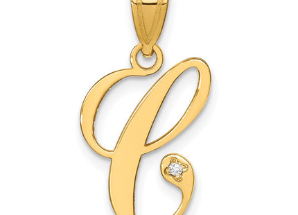 14K Yellow Gold Script Letter Initial Pendant with Diamond Accent Jewelry Charm Necklace (Style YC252C)