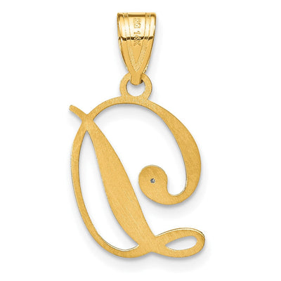 14K Yellow Gold Script Letter Initial Pendant with Diamond Accent Jewelry Charm Necklace, 17.91 x 13.9mm
