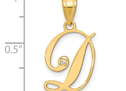 14K Yellow Gold Script Letter Initial Pendant with Diamond Accent Jewelry Charm Necklace (Style YC252D)