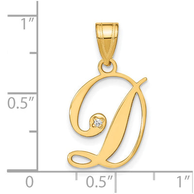 14K Yellow Gold Script Letter Initial Pendant with Diamond Accent Jewelry Charm Necklace, 17.91 x 13.9mm