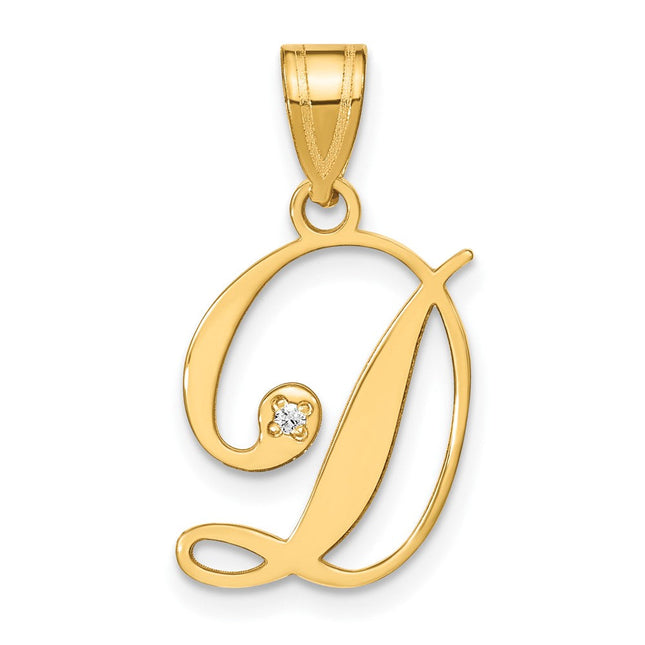 14K Yellow Gold Script Letter Initial Pendant with Diamond Accent Jewelry Charm Necklace