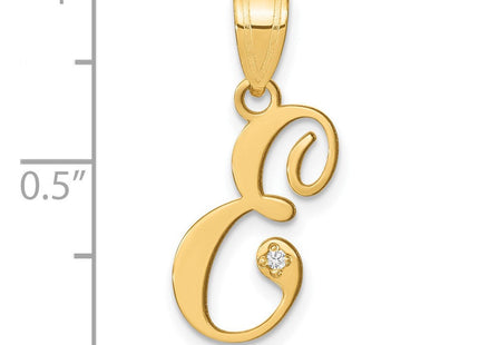 14K Yellow Gold Script Letter Initial Pendant with Diamond Accent Jewelry Charm Necklace (Style YC252E)