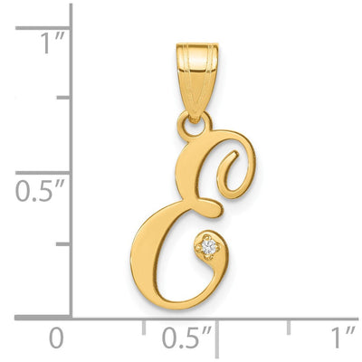 14K Yellow Gold Script Letter Initial Pendant with Diamond Accent Jewelry Charm Necklace, 17.52 x 9.05mm