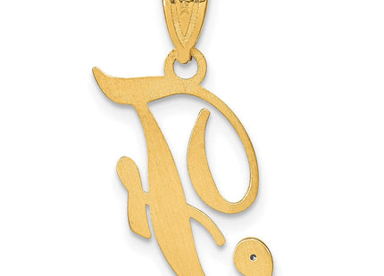 14K Yellow Gold Script Letter Initial Pendant with Diamond Accent Jewelry Charm Necklace (Style YC252F)