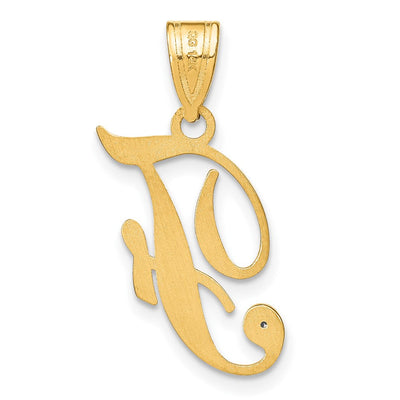 14K Yellow Gold Script Letter Initial Pendant with Diamond Accent Jewelry Charm Necklace, 18.44 x 12.39mm