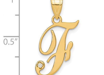 14K Yellow Gold Script Letter Initial Pendant with Diamond Accent Jewelry Charm Necklace (Style YC252F)