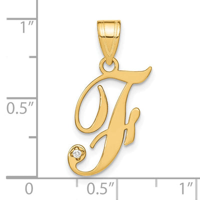 14K Yellow Gold Script Letter Initial Pendant with Diamond Accent Jewelry Charm Necklace, 18.44 x 12.39mm