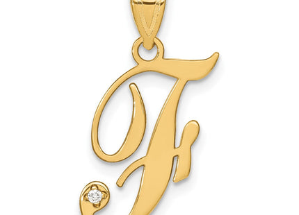 14K Yellow Gold Script Letter Initial Pendant with Diamond Accent Jewelry Charm Necklace (Style YC252F)