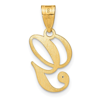 14K Yellow Gold Script Letter Initial Pendant with Diamond Accent Jewelry Charm Necklace, 17.22 x 11.37mm