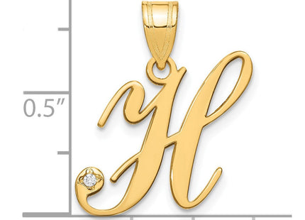 14K Yellow Gold Script Letter Initial Pendant with Diamond Accent Jewelry Charm Necklace (Style YC252H)