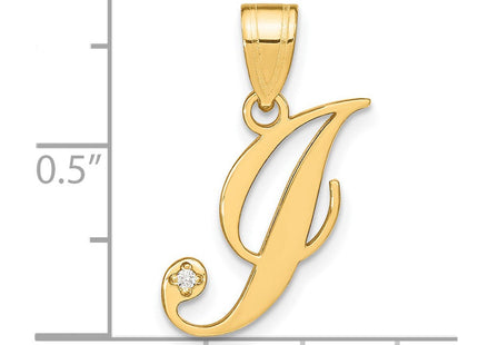 14K Yellow Gold Script Letter Initial Pendant with Diamond Accent Jewelry Charm Necklace (Style YC252I)