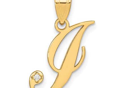 14K Yellow Gold Script Letter Initial Pendant with Diamond Accent Jewelry Charm Necklace (Style YC252I)