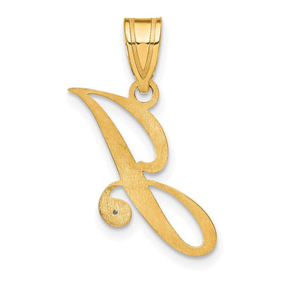 14K Yellow Gold Script Letter Initial Pendant with Diamond Accent Jewelry Charm Necklace, 17.05 x 12.07mm