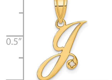 14K Yellow Gold Script Letter Initial Pendant with Diamond Accent Jewelry Charm Necklace (Style YC252J)