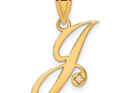 14K Yellow Gold Script Letter Initial Pendant with Diamond Accent Jewelry Charm Necklace (Style YC252J)