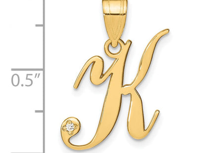 14K Yellow Gold Script Letter Initial Pendant with Diamond Accent Jewelry Charm Necklace (Style YC252K)